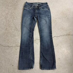 Vintage Y2K Low Rise Bootcut Jeans Distresed Faded Whiskered Embroidered Grunge